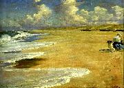Peter Severin Kroyer marie kroyer malar pa stenbjerg strand oil painting